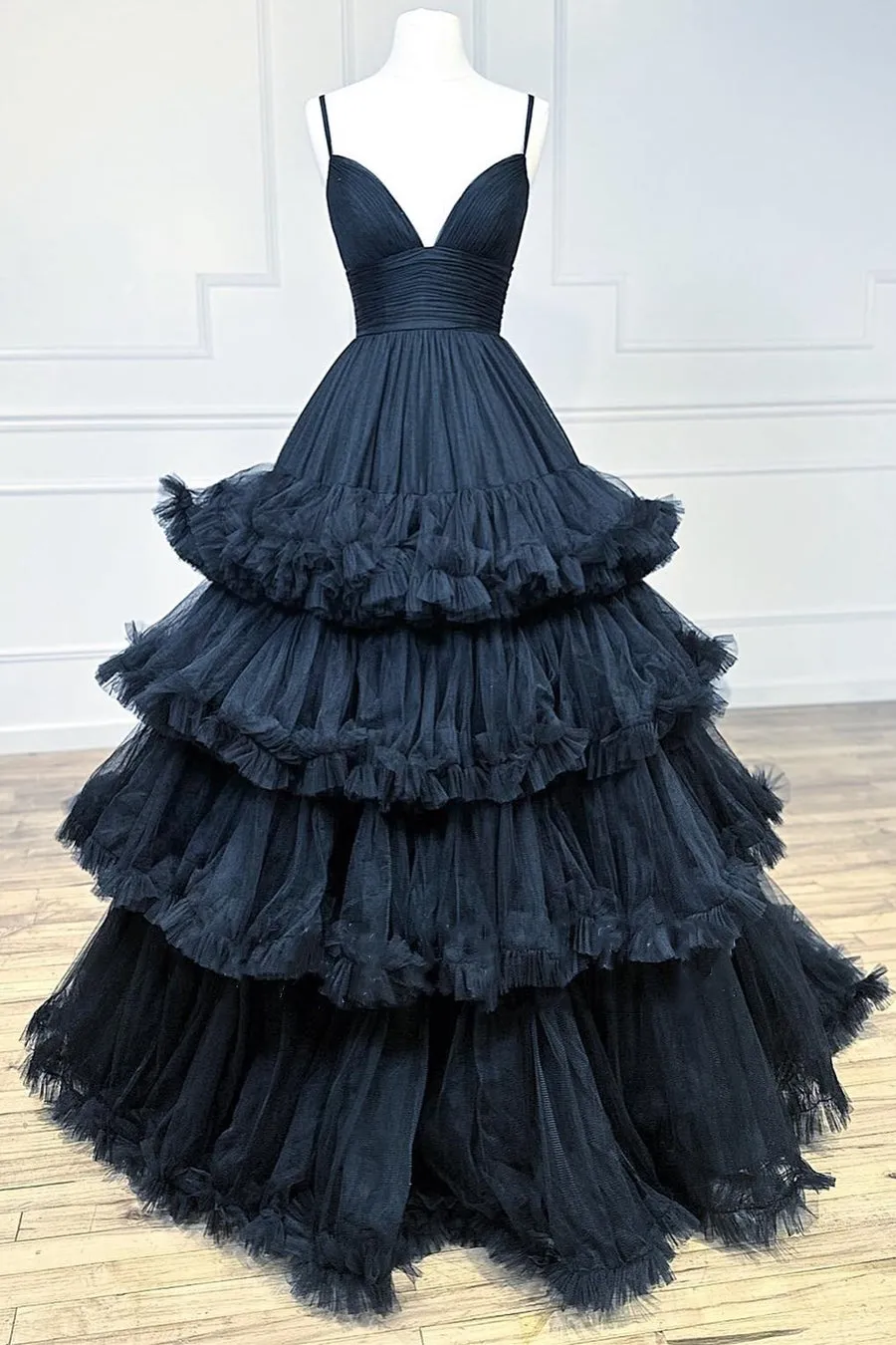 Skye |A-line V-Neck Tulle Prom Dress with Tiered Ruffles