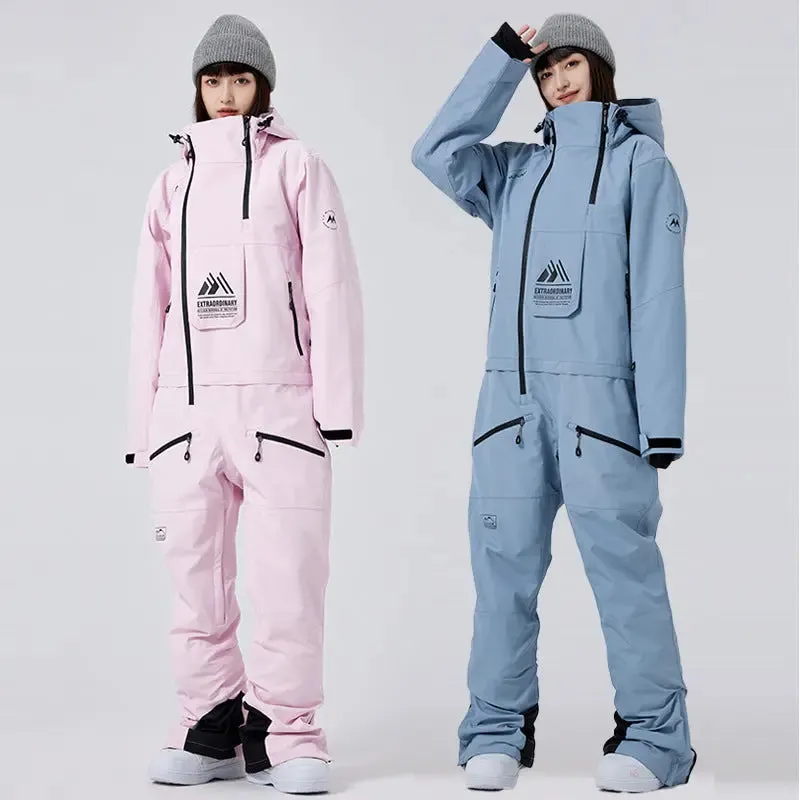 Stand Collar Ski Rompers for Women One-piece Skiwear