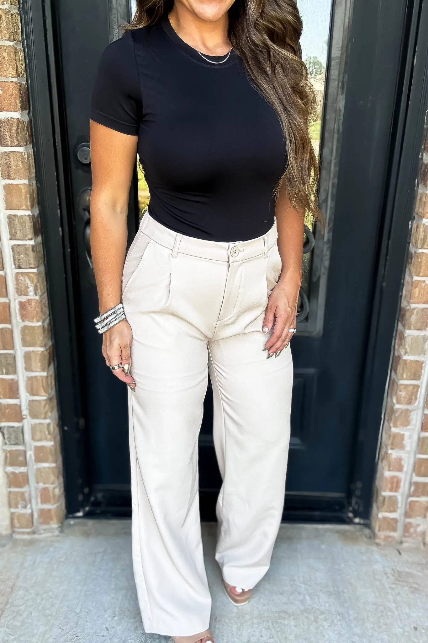 State Of Mind Beige Full-Length Vertigo Blazer Pants