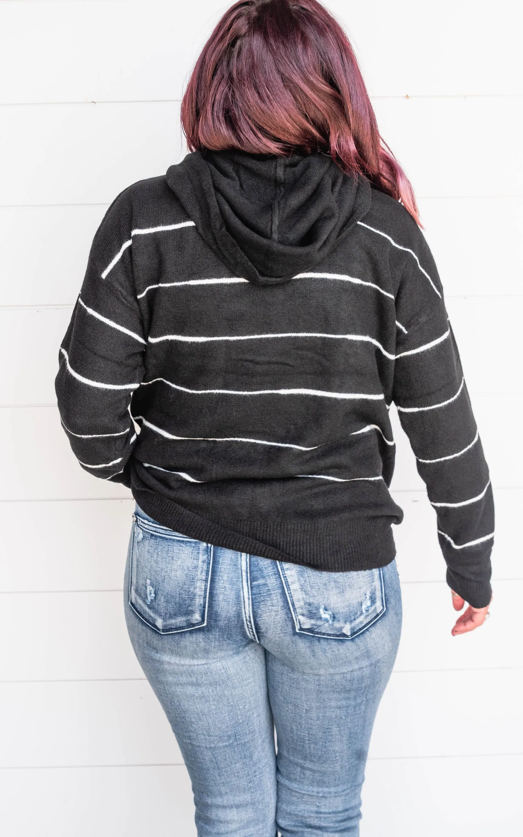 Super Soft Black & Ivory Stripe Hoodie - Final Sale
