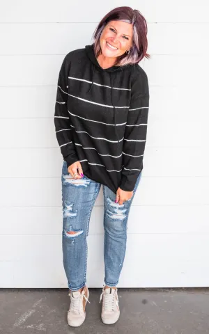 Super Soft Black & Ivory Stripe Hoodie - Final Sale