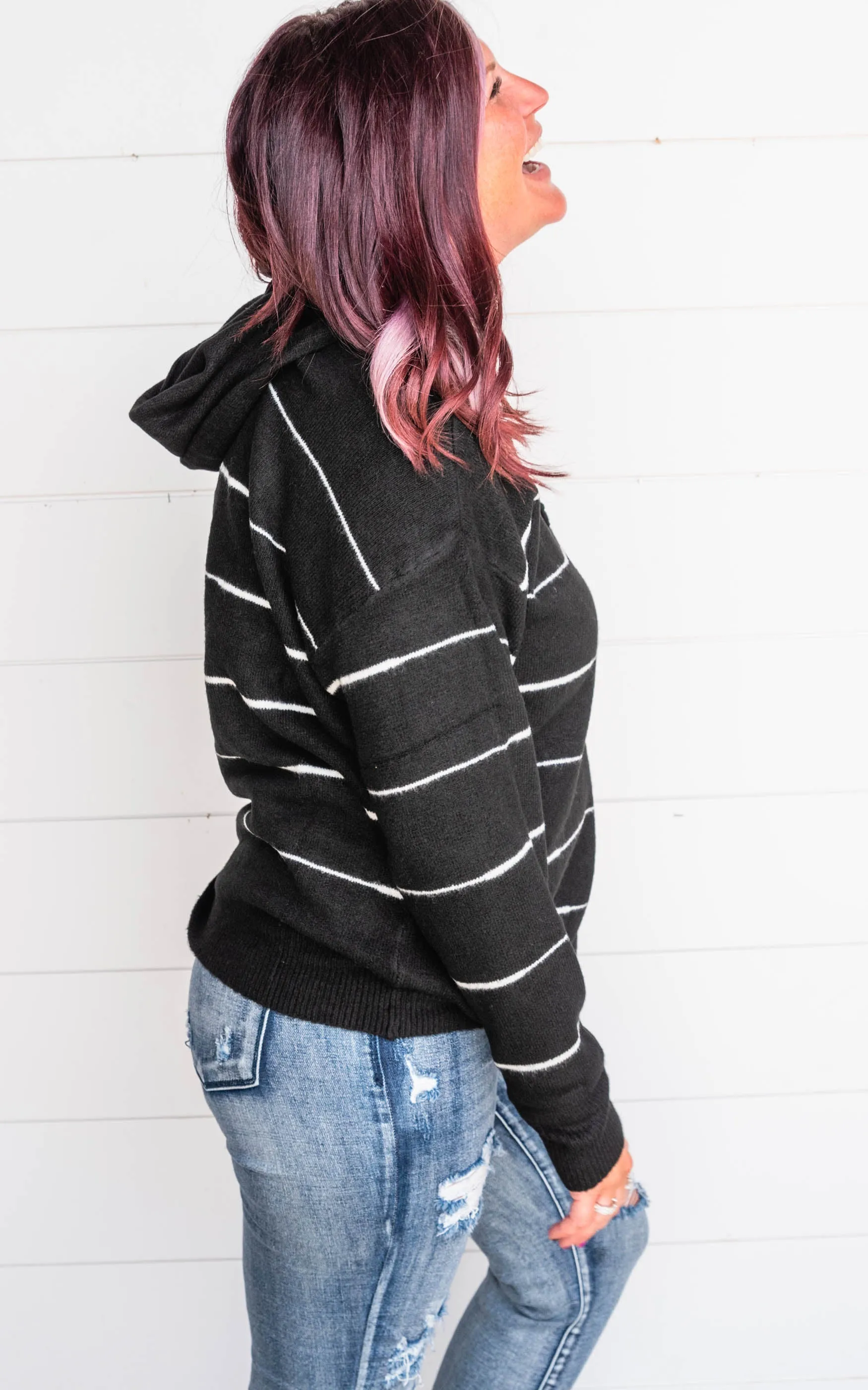 Super Soft Black & Ivory Stripe Hoodie - Final Sale