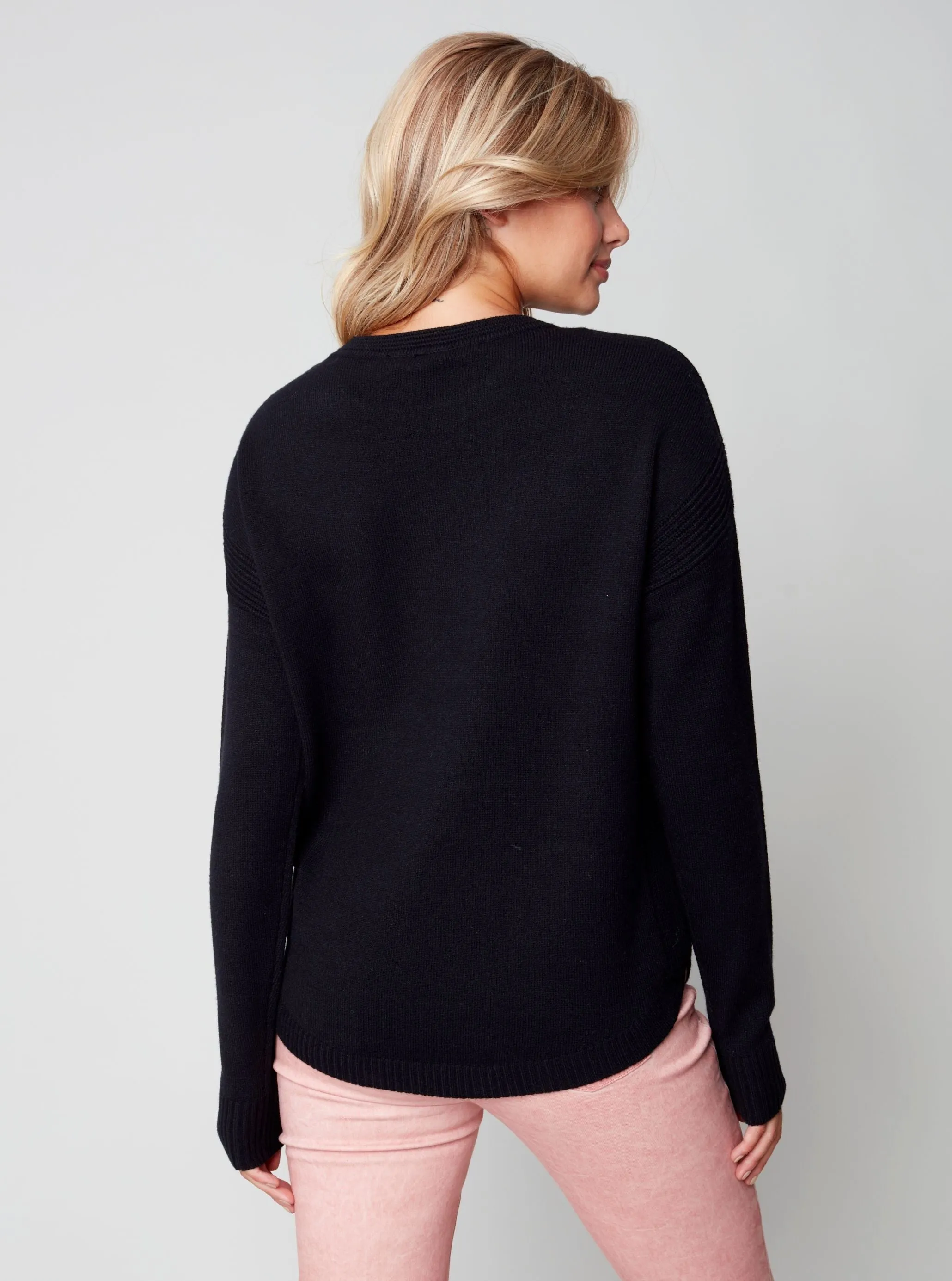 Sweater With Detachable Scarf [Black-C2420]