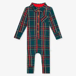 Tartan Plaid - Long Sleeve Collared Henley Long Romper