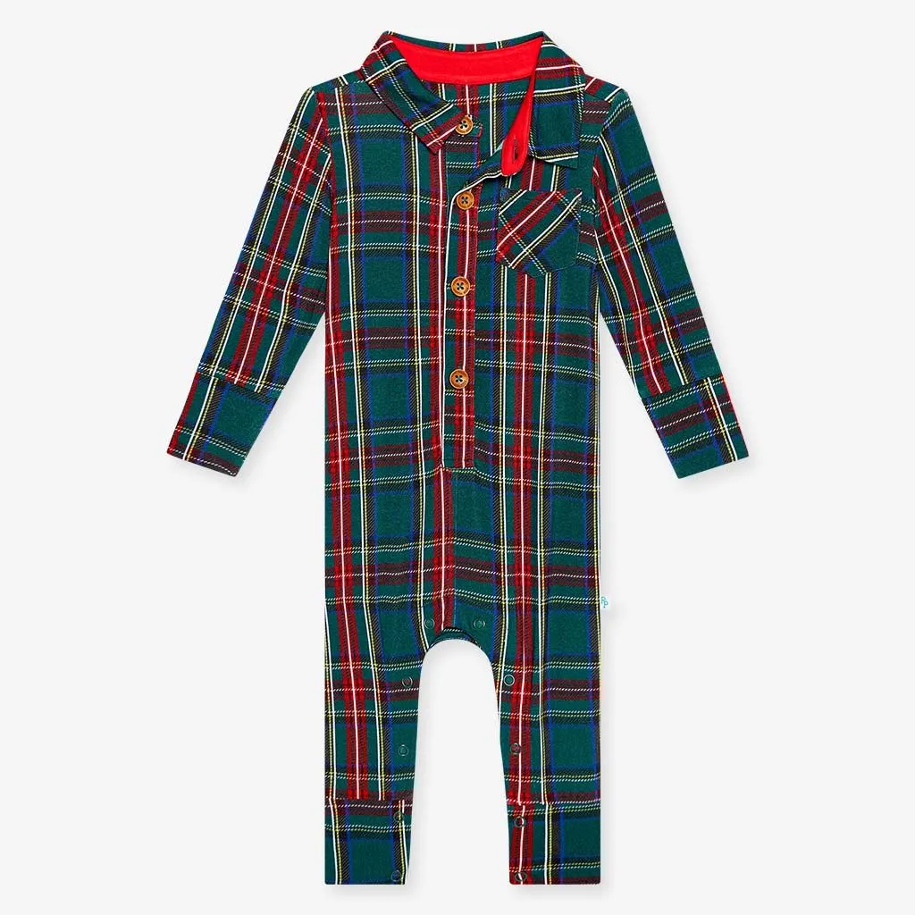 Tartan Plaid - Long Sleeve Collared Henley Long Romper