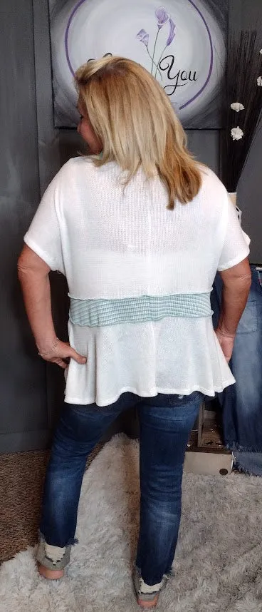 Teal The Sun Goes Down. Multi Laced Up V Neck Color Block Top