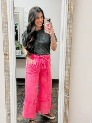 The Gillian Exposed Seam Palazzo Pants - Fuchsia