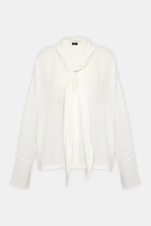 Tie Neck Silk Blouse in Ivory