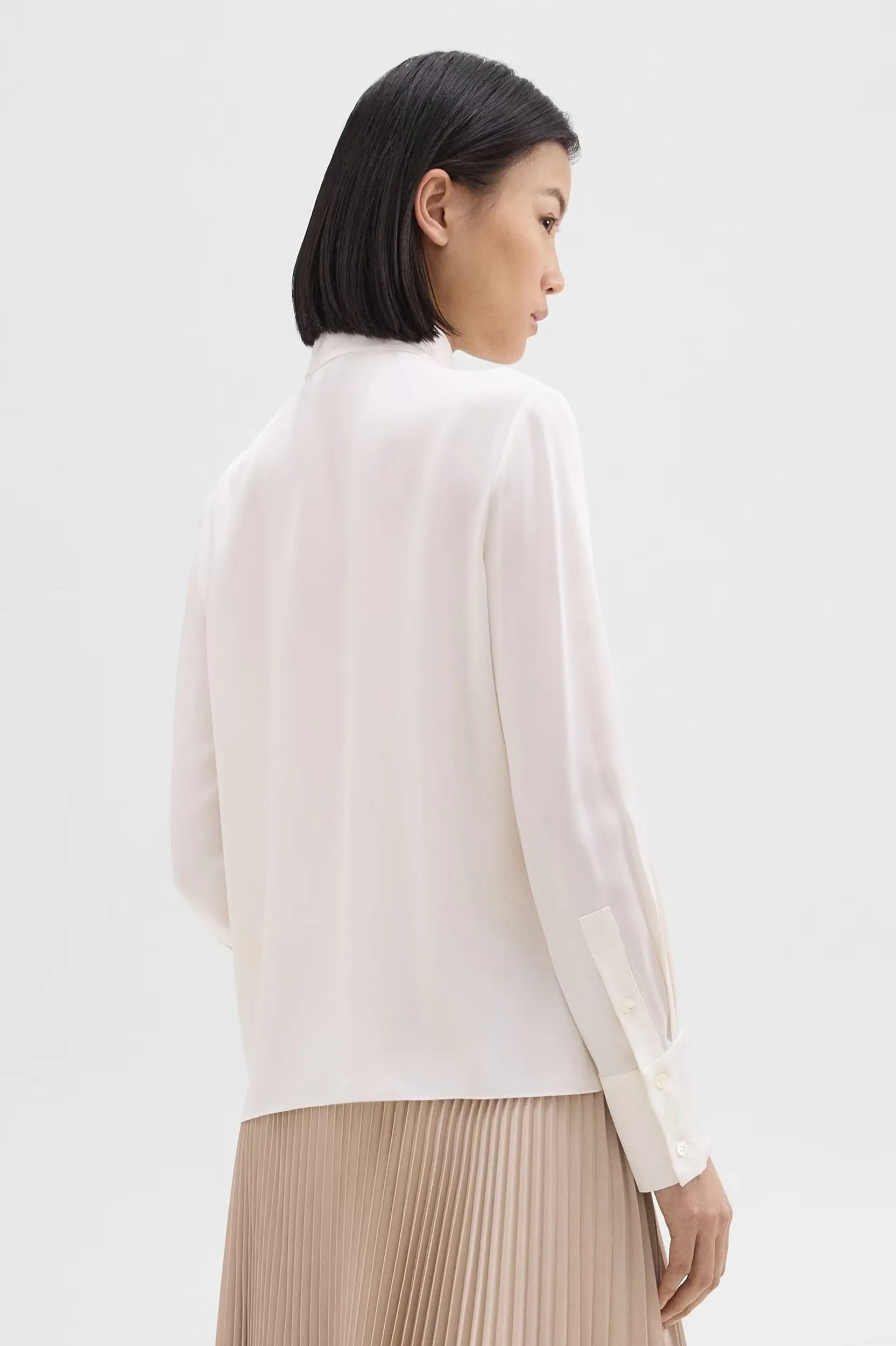 Tie Neck Silk Blouse in Ivory