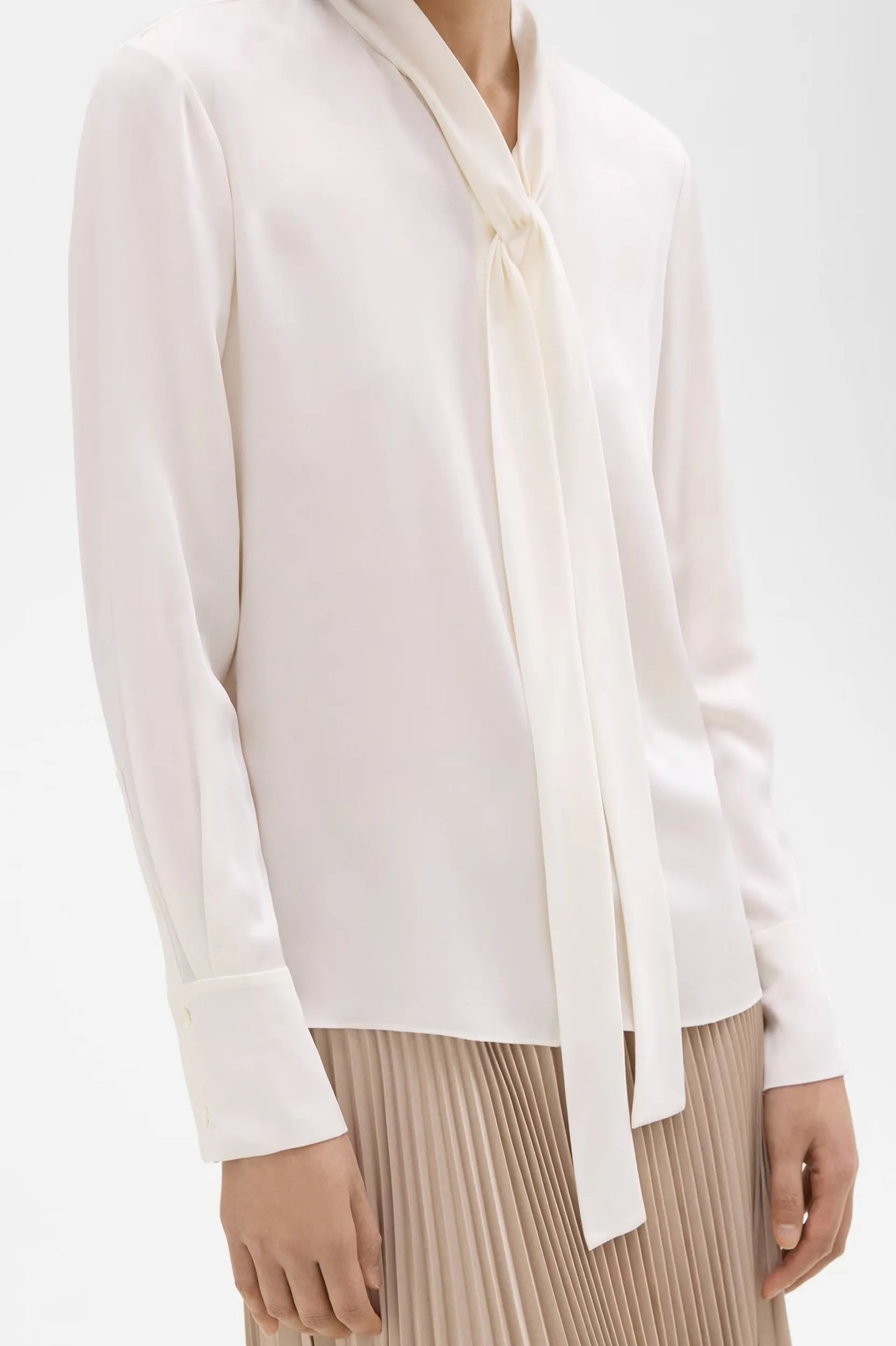 Tie Neck Silk Blouse in Ivory