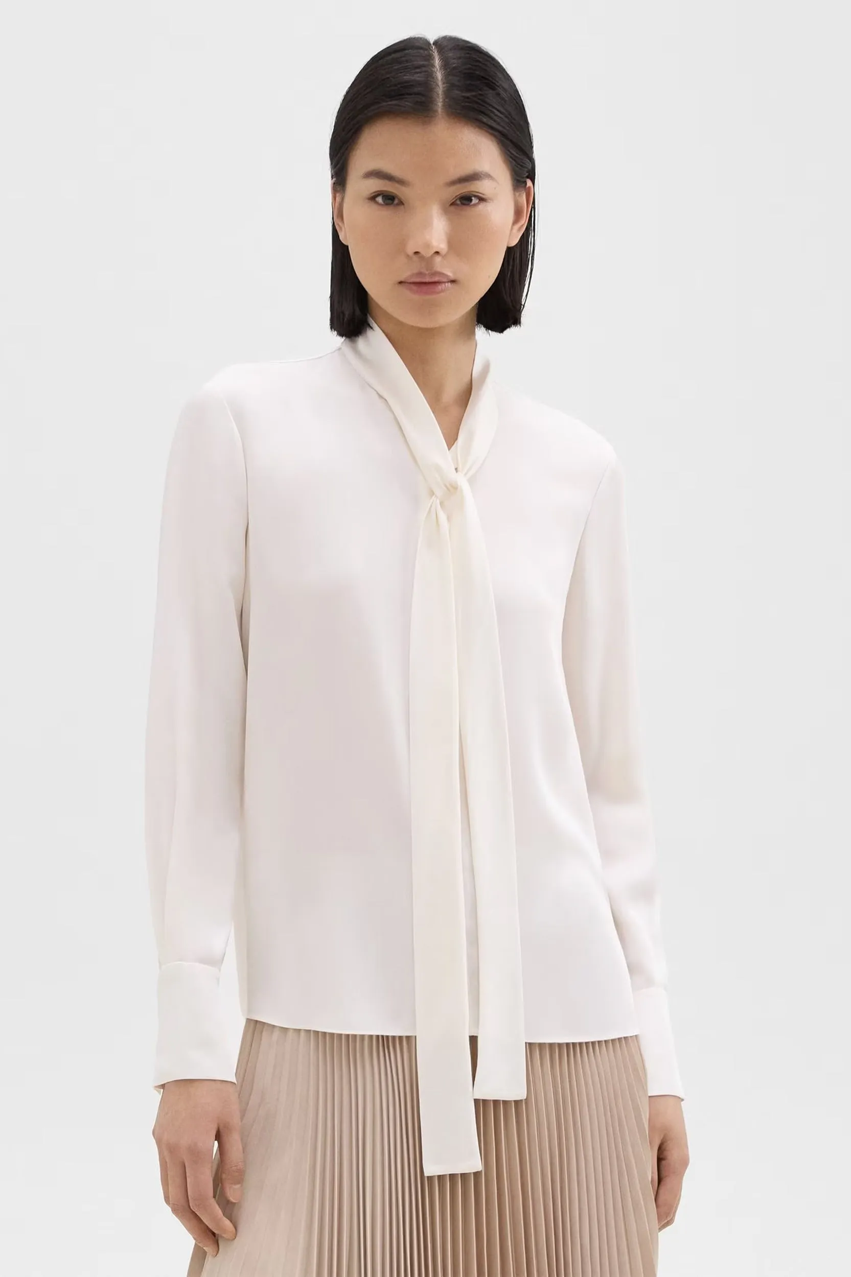 Tie Neck Silk Blouse in Ivory