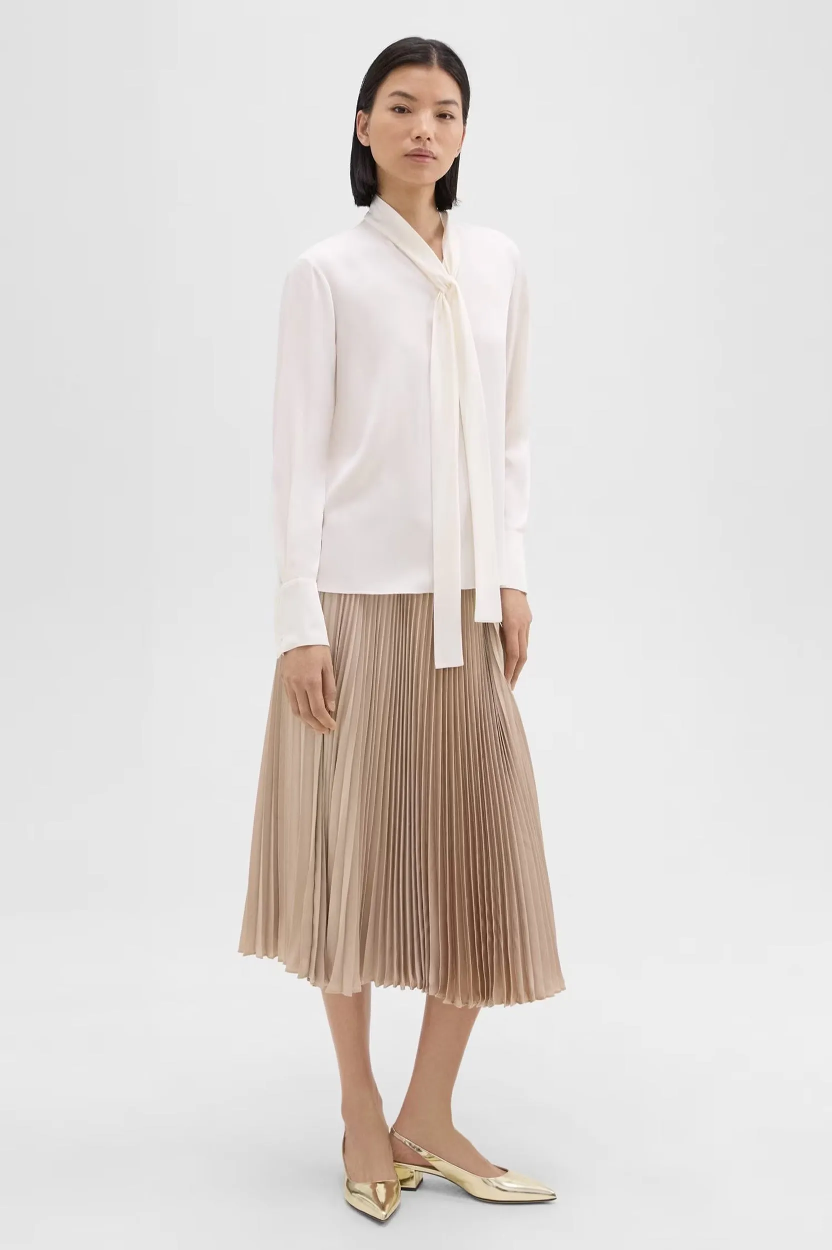 Tie Neck Silk Blouse in Ivory