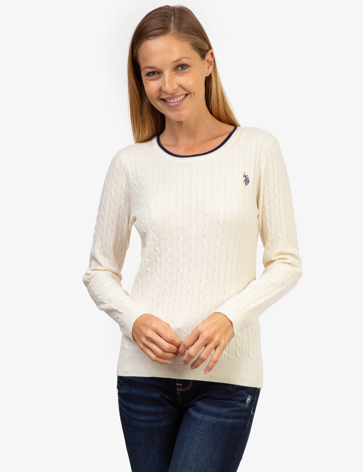TIPPED SOFT CABLE CREW NECK SWEATER
