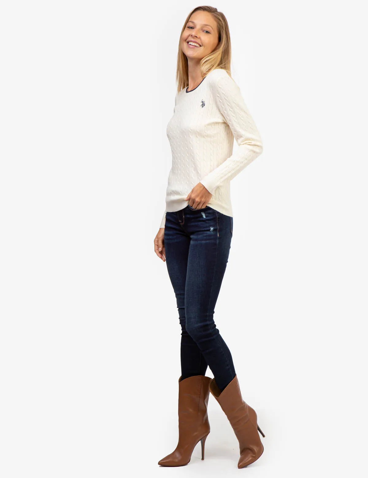 TIPPED SOFT CABLE CREW NECK SWEATER
