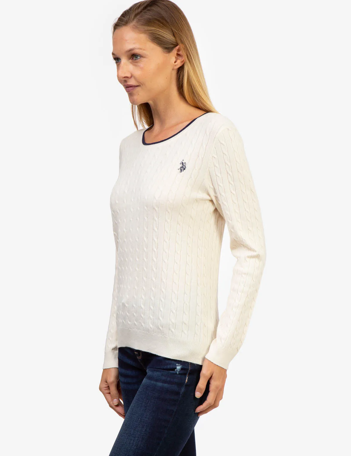 TIPPED SOFT CABLE CREW NECK SWEATER