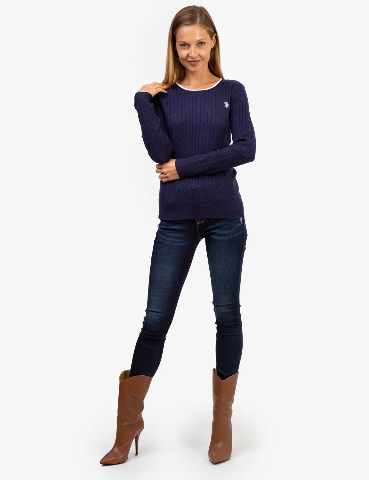 TIPPED SOFT CABLE CREW NECK SWEATER