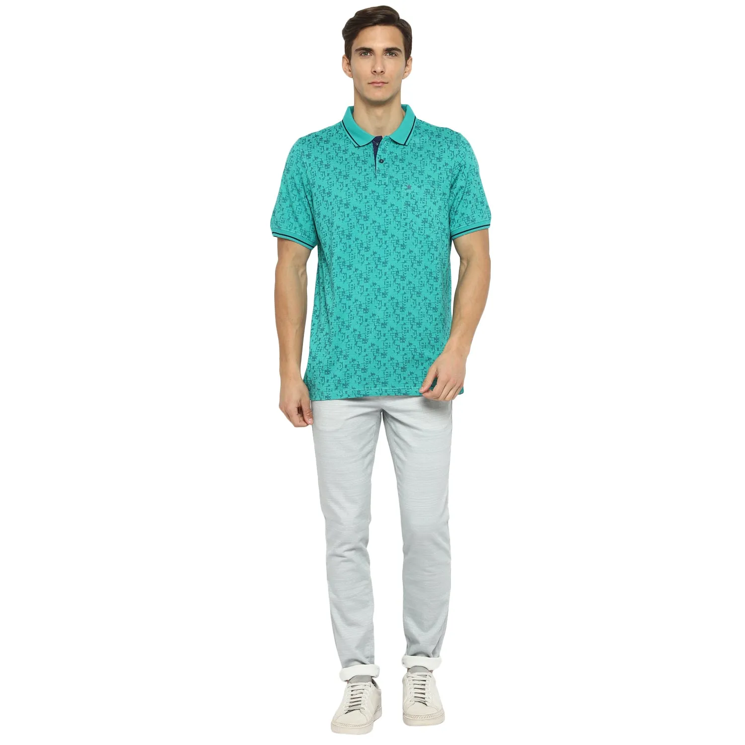 Turtle Men Light Green Printed Polo Neck T-Shirts