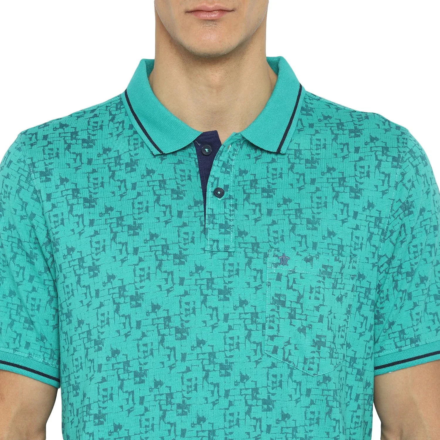 Turtle Men Light Green Printed Polo Neck T-Shirts