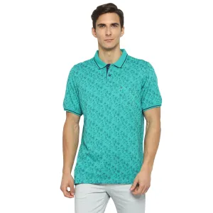 Turtle Men Light Green Printed Polo Neck T-Shirts