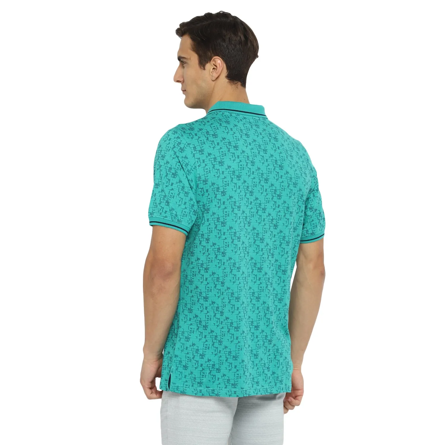 Turtle Men Light Green Printed Polo Neck T-Shirts