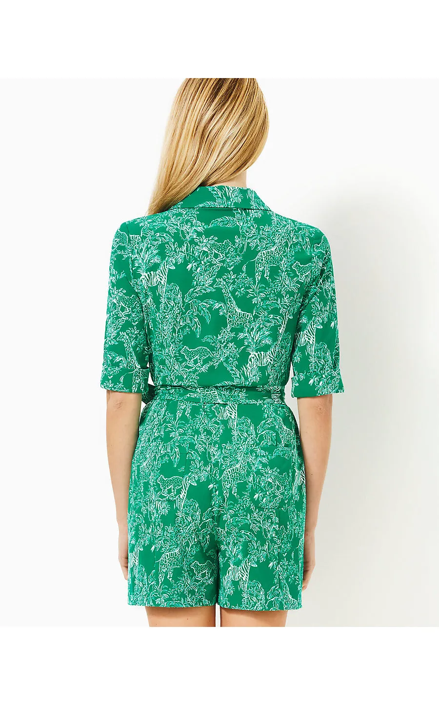 UPF 50  Luxletic Sheldrake Romper - Fiddle Leaf Green - Safari Party