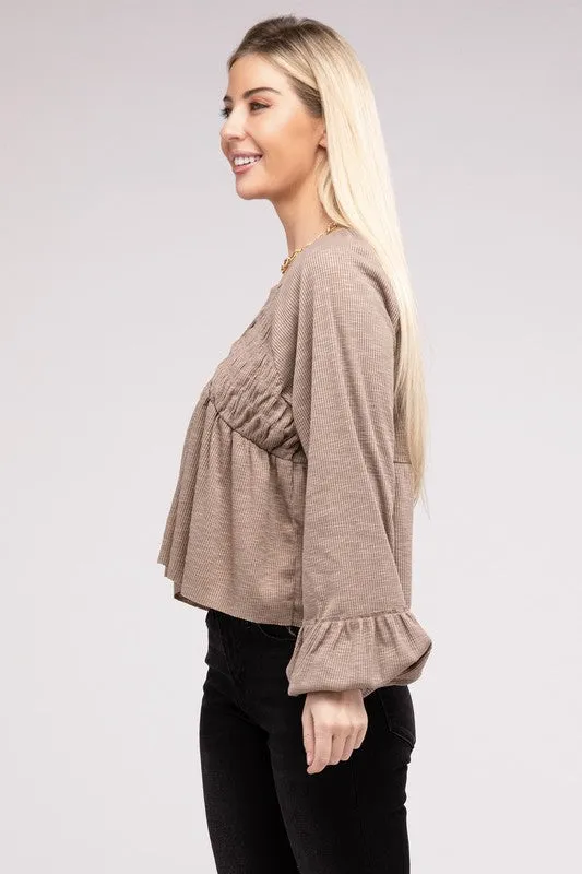 V Neck Frilled Peplum Top