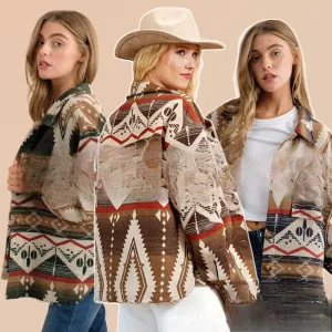 Wholesale European and American Autumn and Winter Jackets, Thickened Retro Aztec Printed Woolen Women Clothes