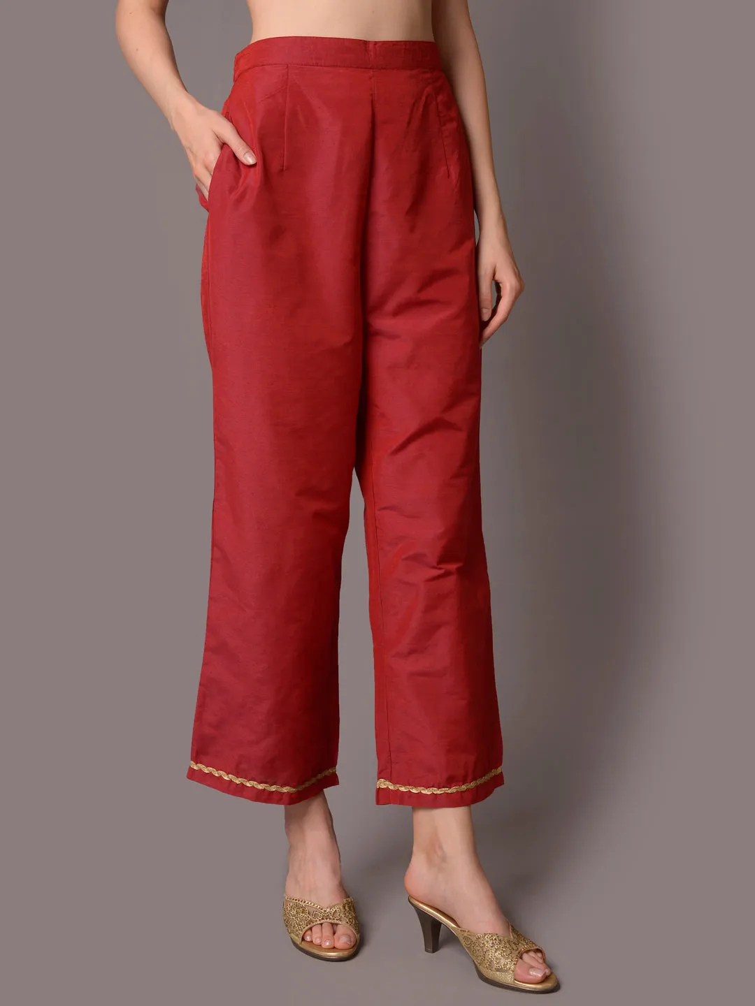 Women Maroon Ornamental Printed Kurta Comfort Pant Dupatta